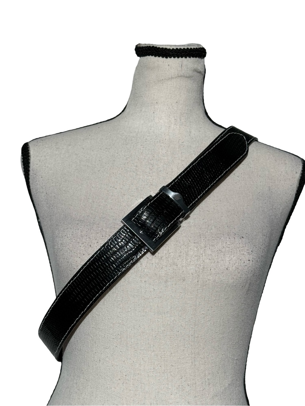 Patrick Gibbons Genuine Lizard Leather Belt Black Handmade USA 45” Exotic Skin